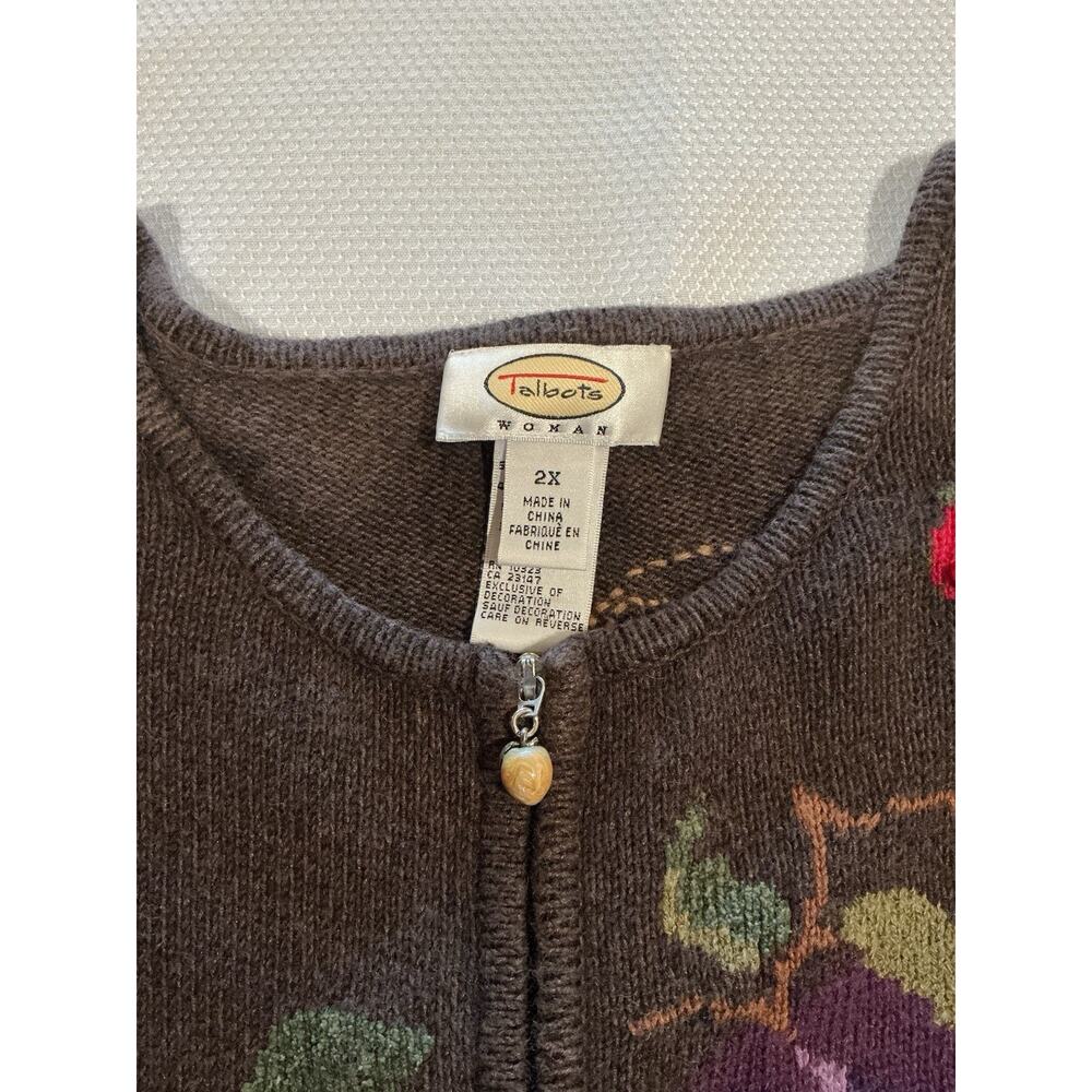 Vintage 90s Talbots Woman Plus 2X Fruit Embroidered Cardigan Ramie Cotton Silk - Picture 5 of 8